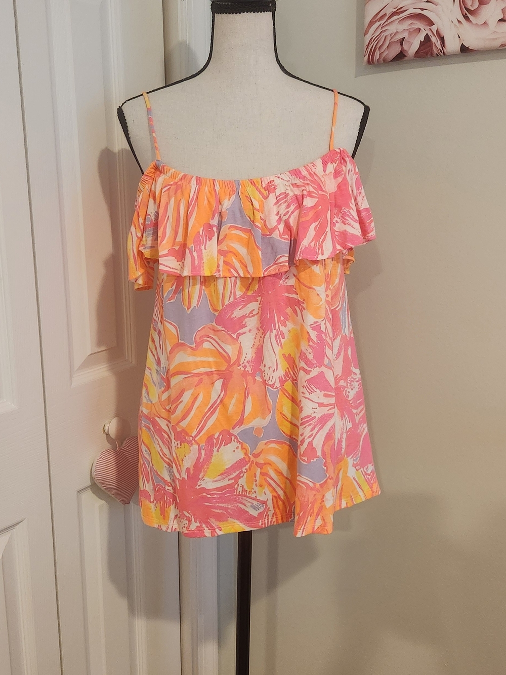 Lilly Pulitzer Pink, Yellow & Light Blue Floral Ruffle Cami Top